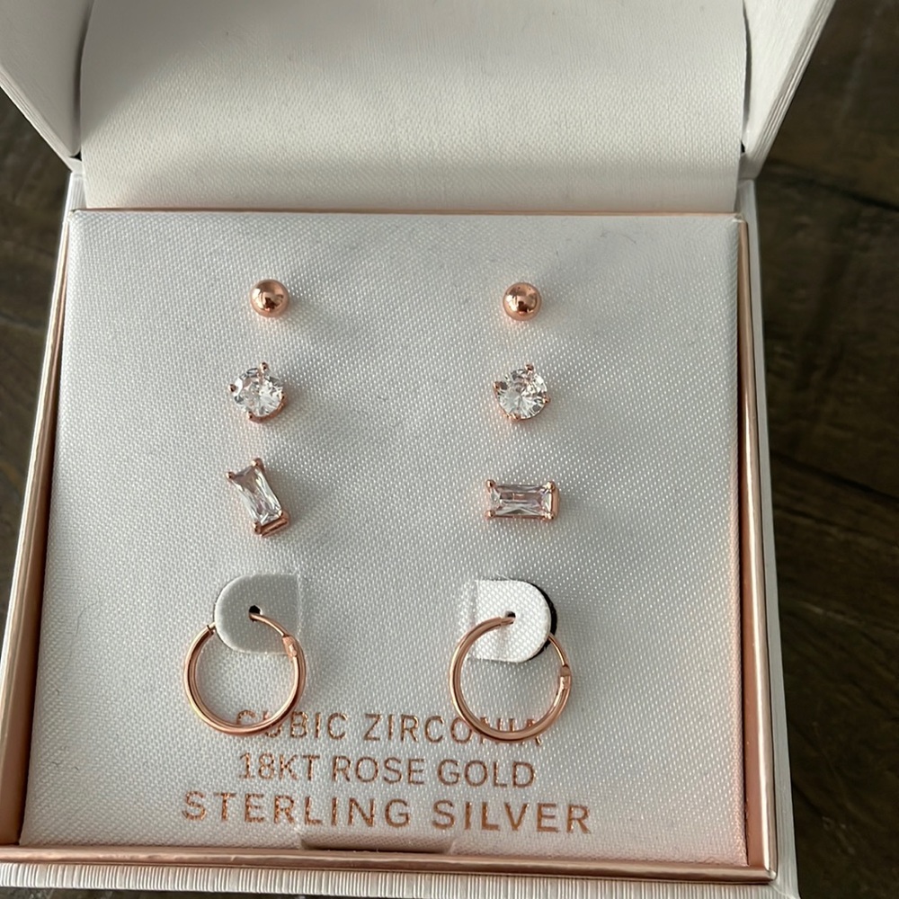 set of rose gold earrings